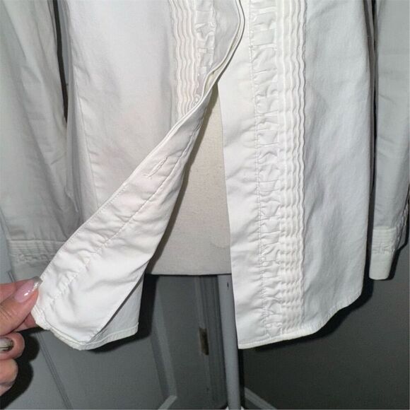 Vintage Lafayette 148 New York Tuxedo Pleated White Button-Up Blouse Size 8 - Picture 5 of 10